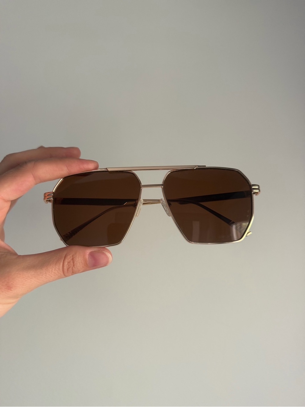 Geometric Aviator Gold Frame Sunglasses with Brown Lenses